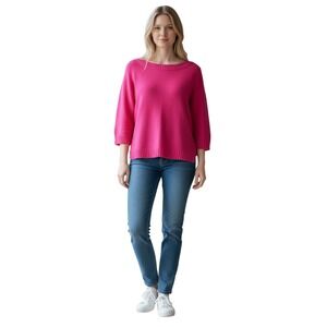 Eileen Fisher Fine Gauge Linen Bateau Neck Boxy Sweater Pink 3/4 Sleeve NWT